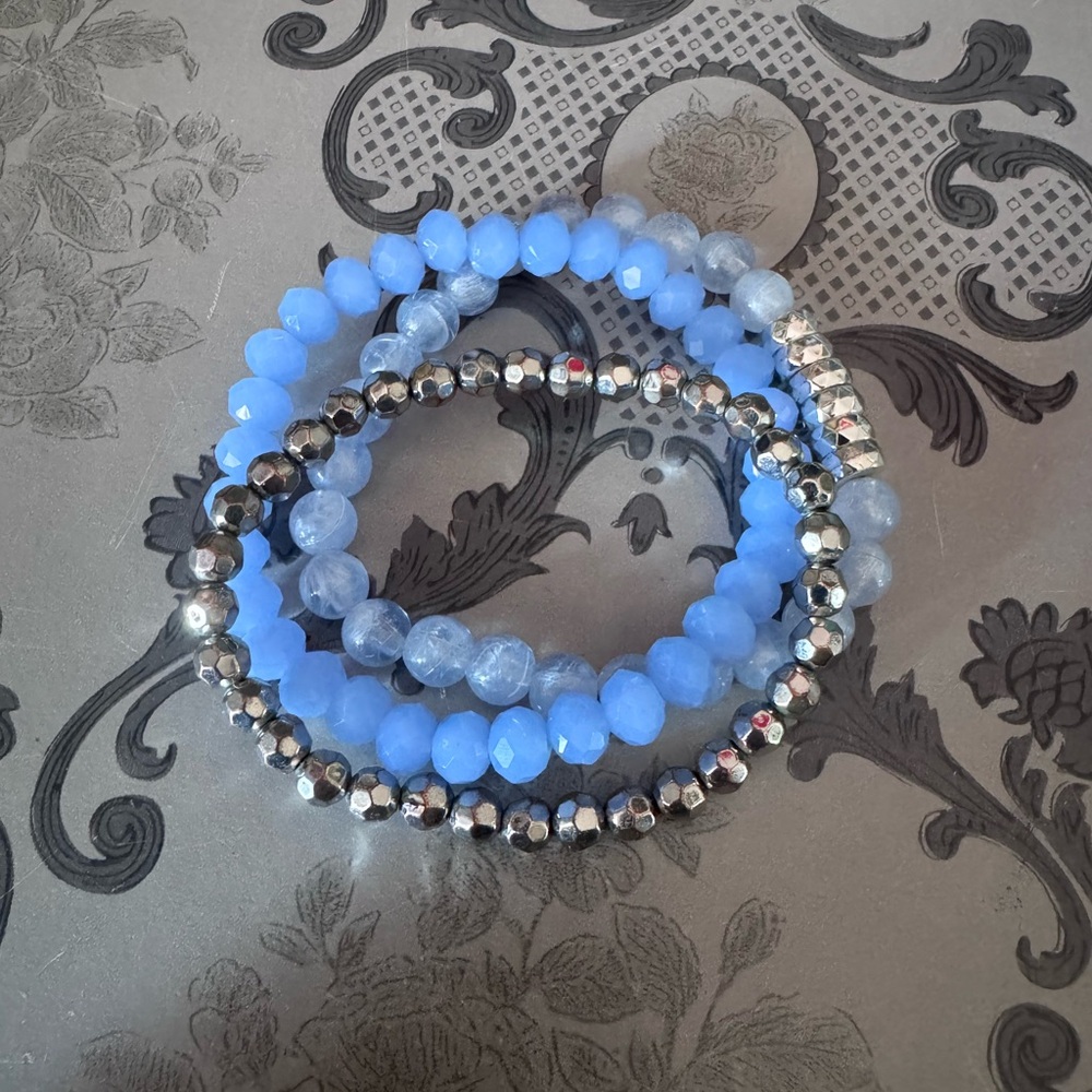 💀 Blue and Silver Beaded Bracelets